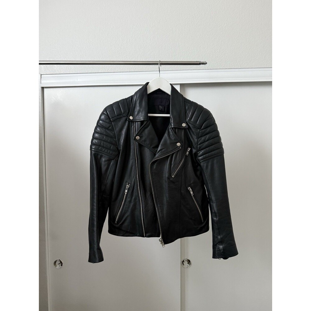 H&M Premium Cropped Leather Biker Jacket – Black
